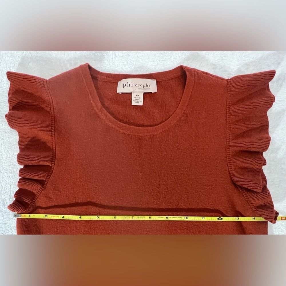 Philosophy Orange Red Ruffled Sleeveless sweater - Picture 2 of 6